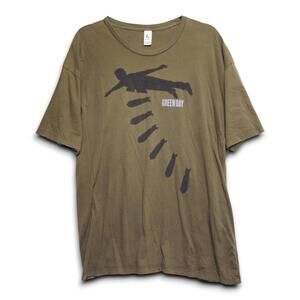 Green Day Mens 2XL Olive Green Graphic T Shirt Bombs Falling Silhouette